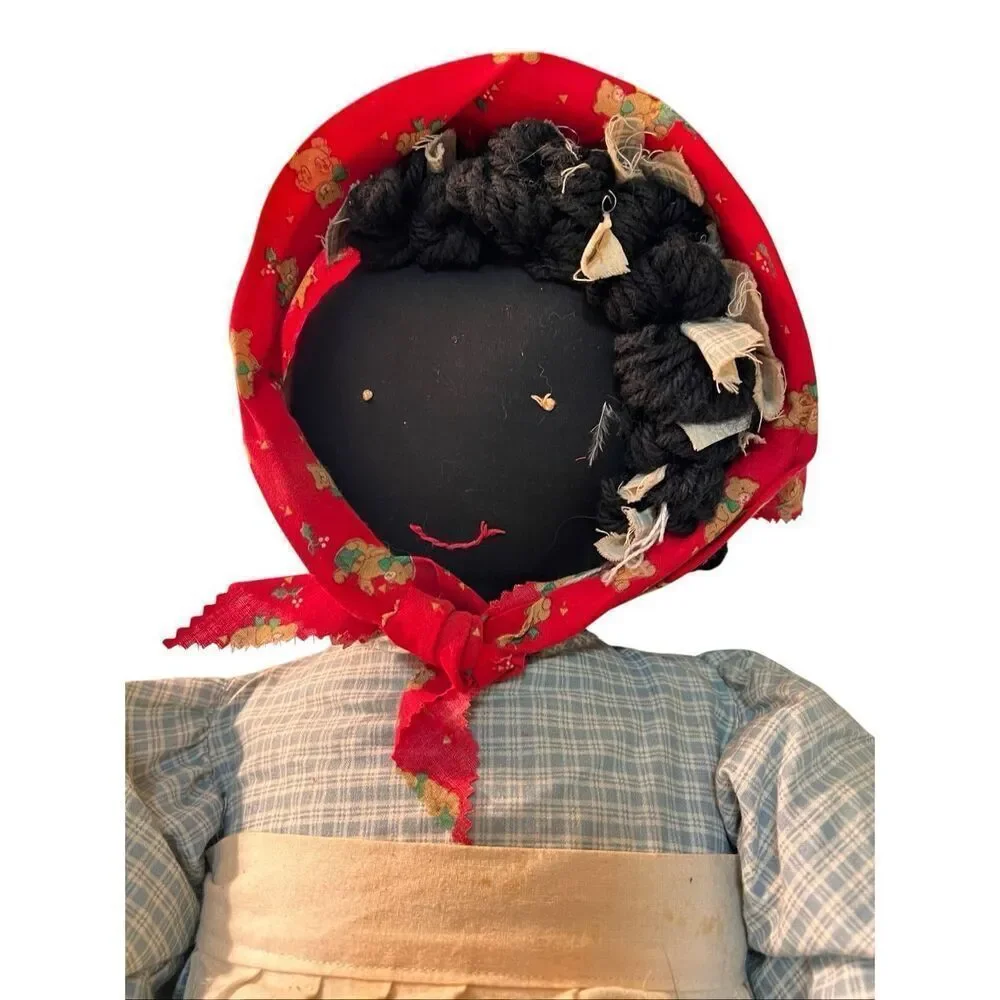 Beautiful Primitive Folk Art African American Doll Cloth Handmade 28” Tall